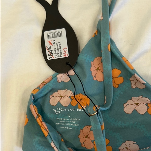 Fighting Eel Blue and Orange Floral Bikini Top- size large - Picture 3 of 3